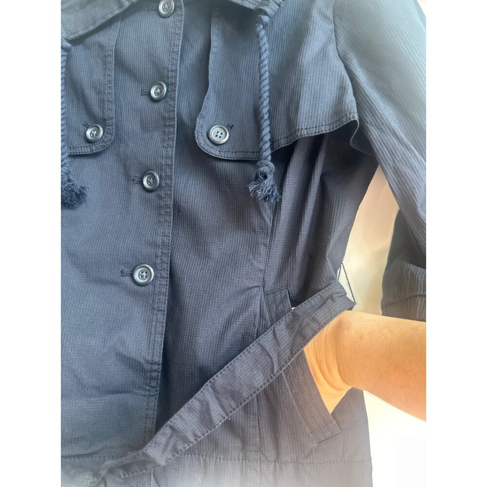 Loft Navy Jacket Elbow Length Sleeve Button Down Jacket with Waist Belt - Picture 5 of 8